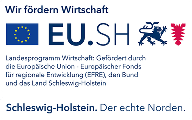 Wir fördern Wirtschaft – EU.SH. Landesprogramm Wirtschaft: Gefördert durch die Europäische Union – Europäischer Fonds für regionale Entwicklung (EFRE), den Bund und das Land Schleswig-Holstein.